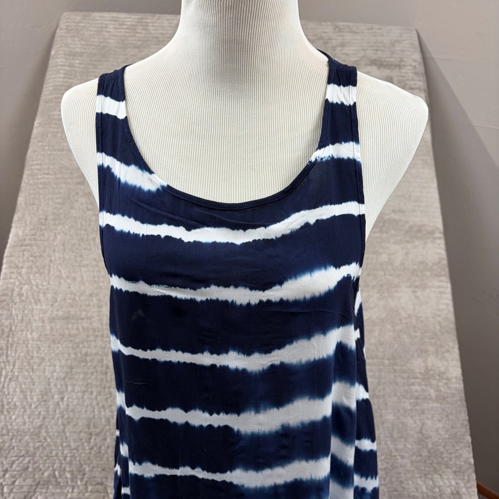 Johnny Was Biya‎ Navy White Tie Dye Rayon Sleeveless Tunic Tank Top PG1605 M